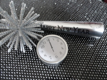 new year dessert table, new year's eve desserts, new years cookies, clock cookies, new years noisemakers, new years treats,new years black white silver party, new year party favors,black white dessert