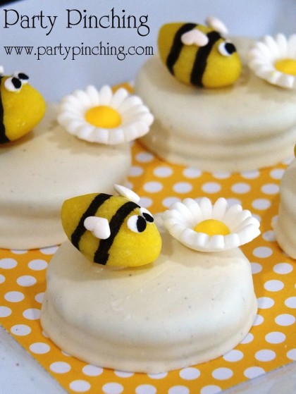 bee party ideas, bee cookies, cute bee desserts, bee cupcakes, bee hive donuts, bee themed party