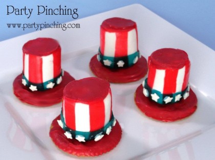 4th of july ideas, patriotic marshmallow hats, red white and blue food, cute 4th of july snacks, 4th of july ideas for kids