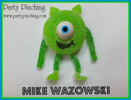 Mike wazowski candy, monsters inc food, monsters inc, mike wazowki apple ring, monsters inc party ideas