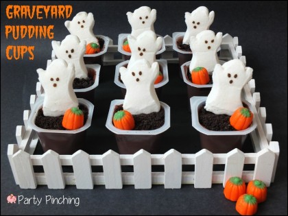 graveyard pudding cups, ghost pudding cups, halloween party for kids, easy halloween dessert ideas, halloween party ideas for children