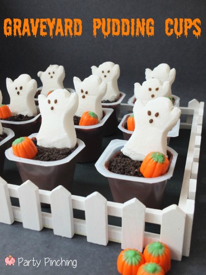 graveyard pudding cups, ghost pudding cups, halloween party for kids, easy halloween dessert ideas, halloween party ideas for children