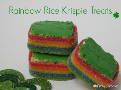 rainbow rice krispie treats, st patrick's day dessert ideas, st. patrick's day treats for kids, st. patrick's day party ideas