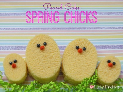 easter chick cakes, sara lee poundcake, easy easter dessert ideas, cute easter treat ideas for kids, easter party ideas