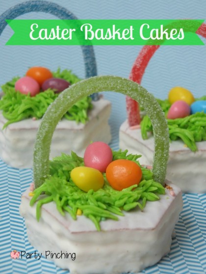 easter basket cakes, little debbie snack cakes, fancy cakes, easy easter dessert ideas for kids, easter basket cupcakes