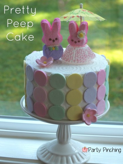 Pretty Peep cake for Easter, cute Peep Bunny's dressed up drink umbrella, best Easter recipe food ideas, cute easy Easter Peep ideas, pastel bunny cake