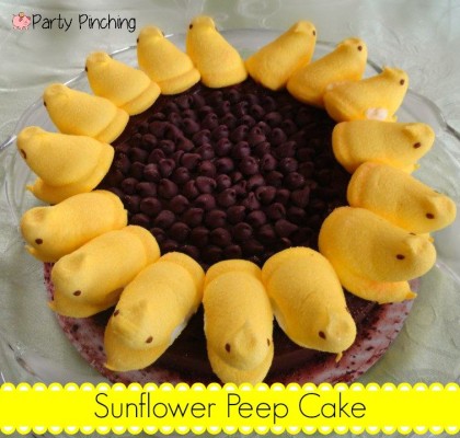 sunflower cake, peep sunflower, peep cake, Peeps, spring peeps, cute food, cute peeps, easter peeps, bunny peeps, easter party ideas, peep party