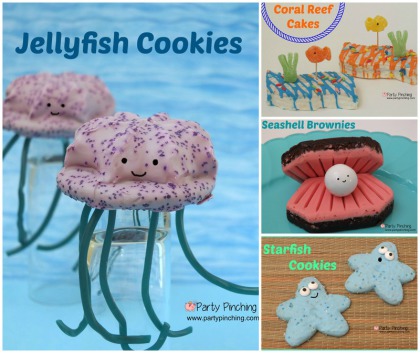 Little Debbie, Party Pinching, Summer snack cakes, coral reef cakes, starfish cookies, seashell brownies, jellyfish cookies
