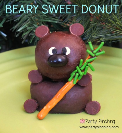 cute food, bear treat, bear donut, bear cupcake, bear cookie, camping theme party ideas