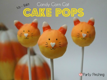 candy corn cat cake pops, no bake cake pops, halloween cake pops, halloween dessert ideas for kids, halloween party ideas, candy corn party