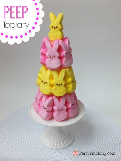 Easter Peep topiary, easy Easter DIY decoration for kids, fun Easter ideas, Peep bunnies