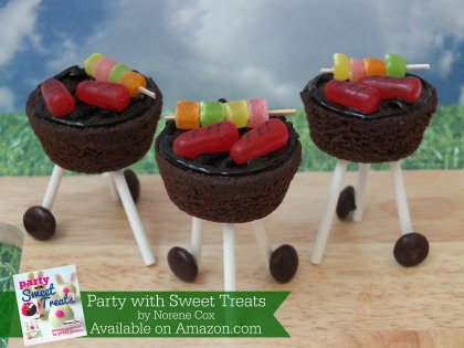 Brownie grill bites, grill cake pops, BBQ cake,  Party with Sweet Treats book by Norene Cox