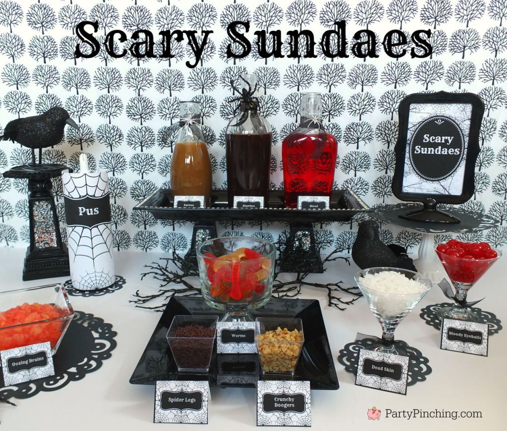 scary sundaes, Halloween sundaes, ice cream bar, Halloween dessert ideas for kids, easy Halloween treat dessert ideas