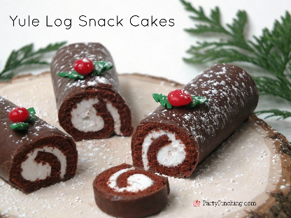 Yule Log Cake, Little Debbie Swiss Rolls, mini yule log cake, no bake Christmas cake easy desserts