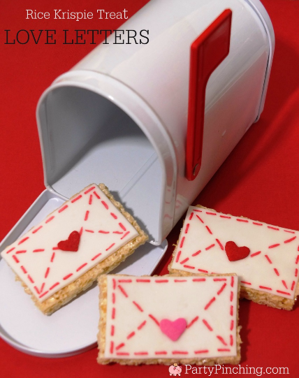 Rice Krispie Treat Love Letters, Valentine's Day treats, easy Valentine's day desserts for kids, Valentines day party classroom ideas for kids, fun food