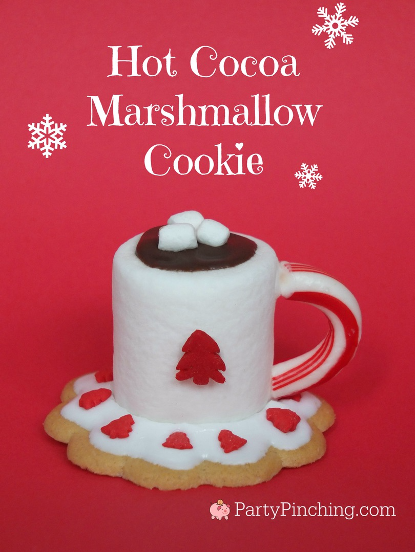 hot cocoa marshmallow cookies, easy hot cocoa cookies, cute cookies for Christmas, easy Christmas cookies, partypinching.com
