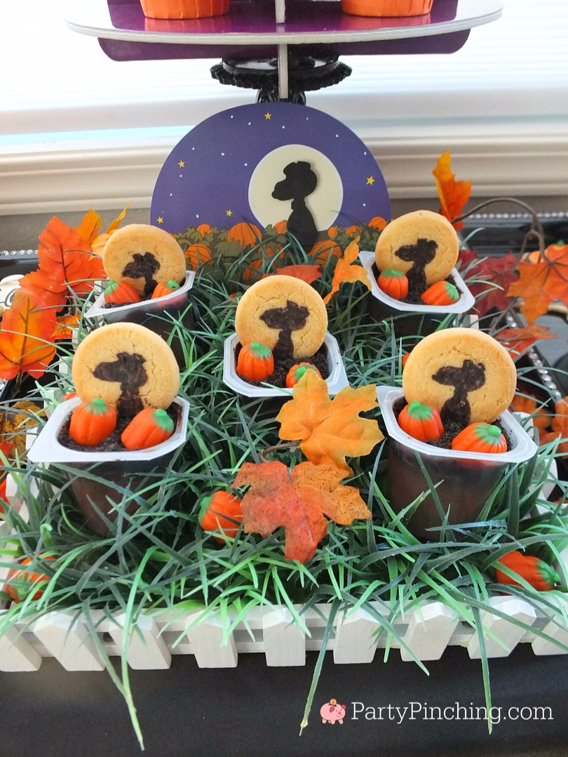 Great Pumpkin Charlie Brown, Halloween party ideas, , Snoopy, Linus, Lucy, 50th Anniversary Great Pumpkin, Great Pumpkin pudding cups, Beagle flying ace, Snoopy cookies, Peanuts gang